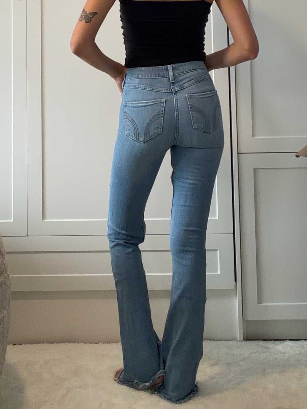 Vintage Hollister Light Blue Ripped High-Rise Flare Jeans - Picture 2 of 5